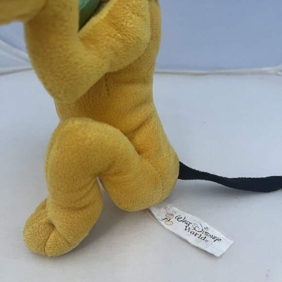 Walt Disney World Pluto Plush Stuffed Animal Green Bow Tie Castle Stamp On Paw - Picture 12 of 16